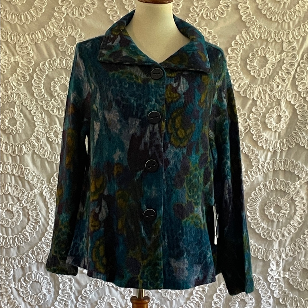 Habitat Aspen Blue And Green Knit Tapestry Floral Retro Jacket